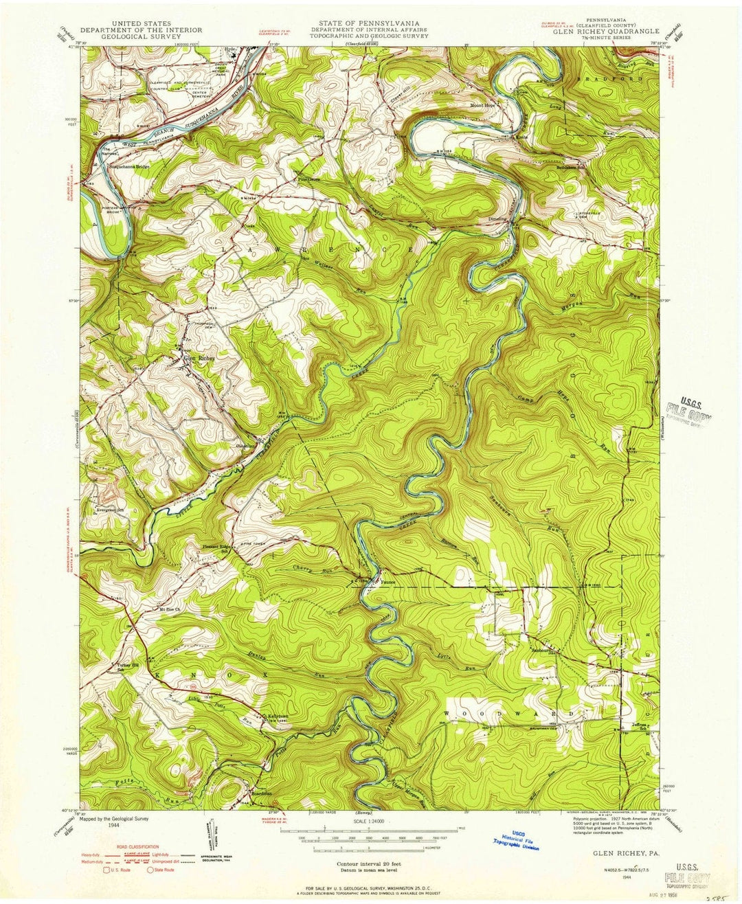 1944 Glen Richey, PA - Pennsylvania - USGS Topographic Map