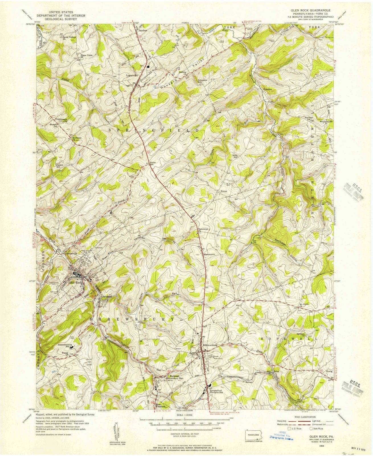 1954 Glen Rock, PA - Pennsylvania - USGS Topographic Map