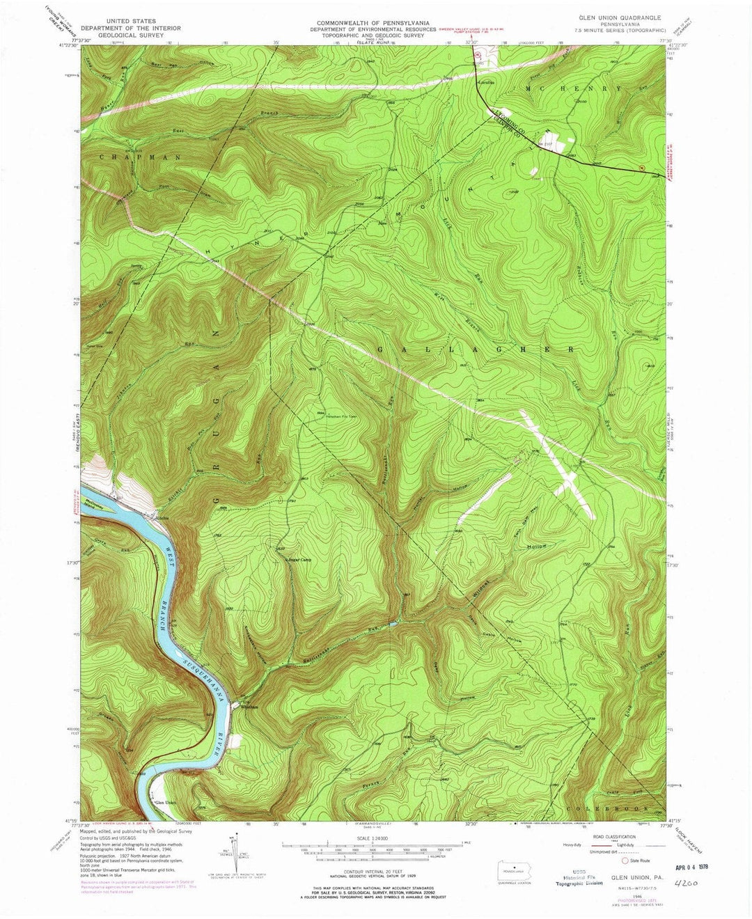 1946 Glen Union, PA - Pennsylvania - USGS Topographic Map