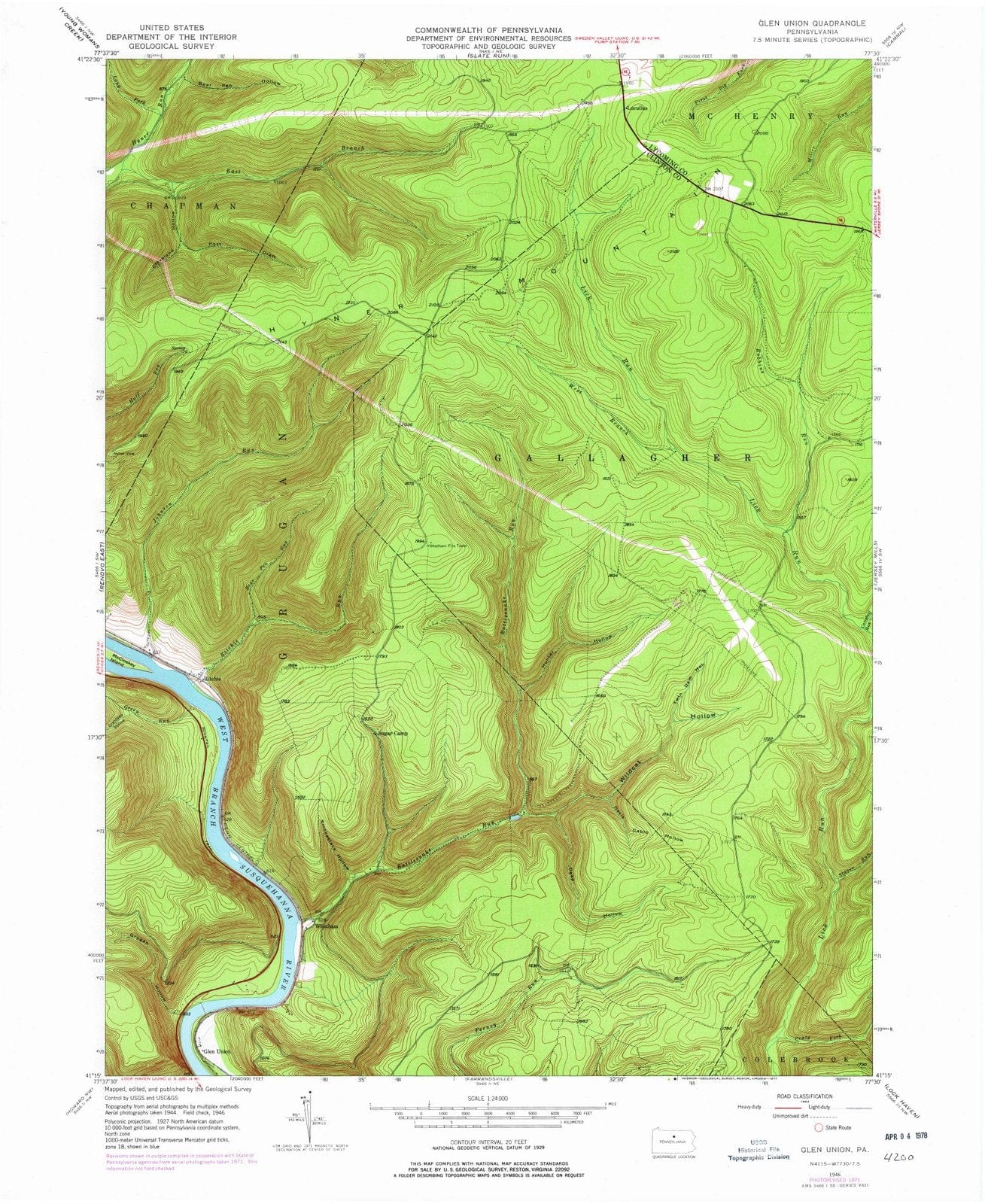 1946 Glen Union, PA - Pennsylvania - USGS Topographic Map