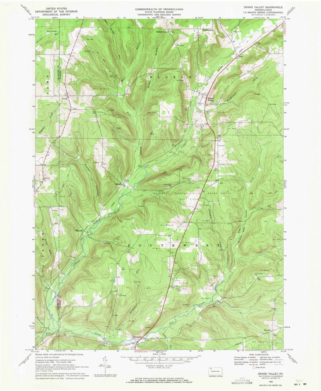 1968 Grand Valley, PA - Pennsylvania - USGS Topographic Map