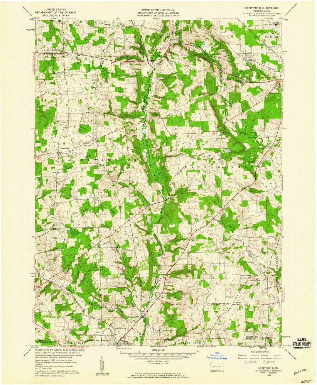 1958 Greenfield, PA - Pennsylvania - USGS Topographic Map