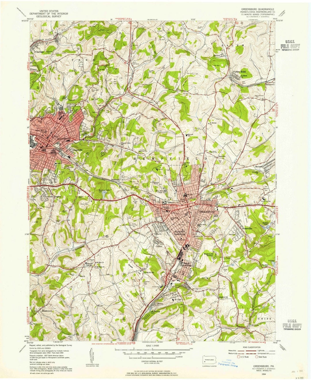 1954 Greensburg, PA - Pennsylvania - USGS Topographic Map