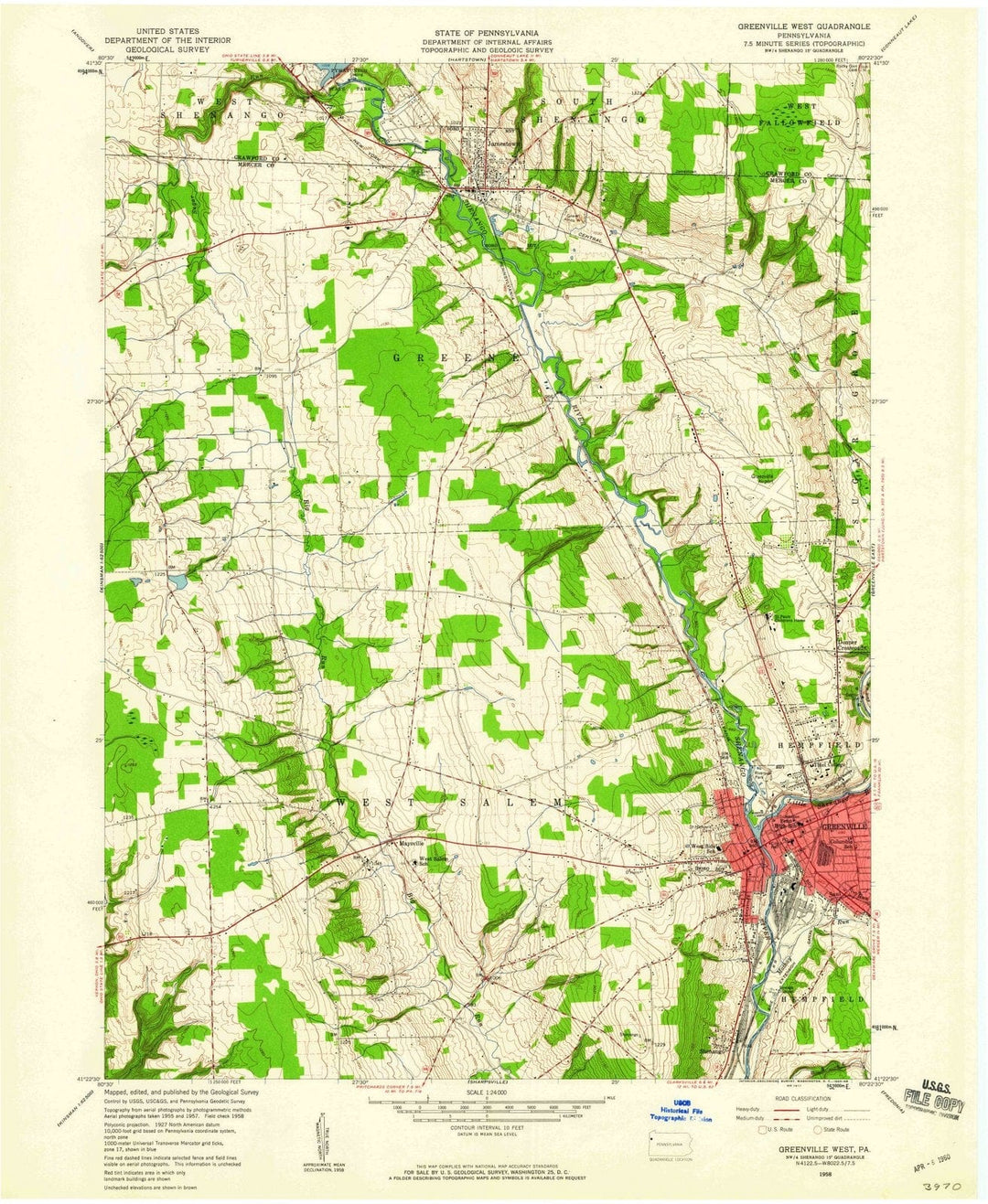 1958 Greensville West, PA - Pennsylvania - USGS Topographic Map