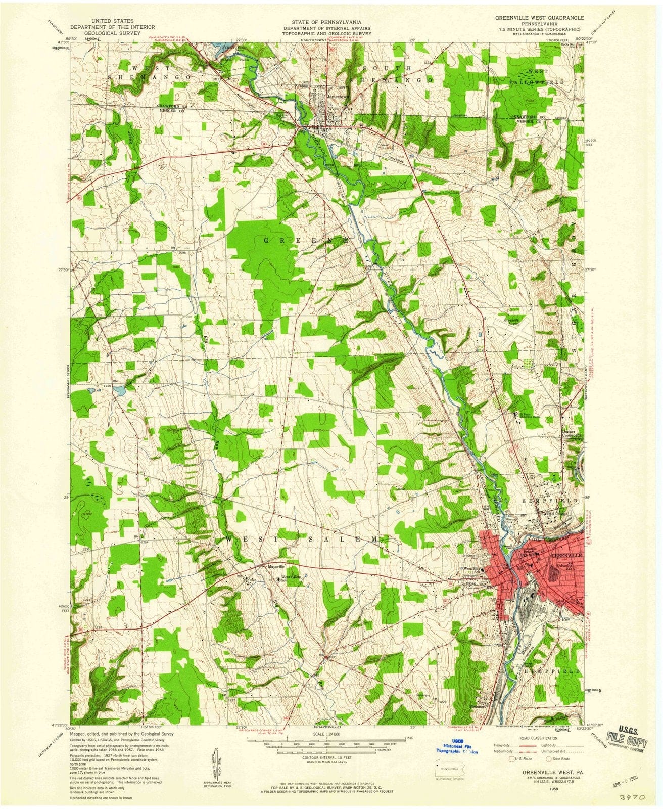 1958 Greensville West, PA - Pennsylvania - USGS Topographic Map