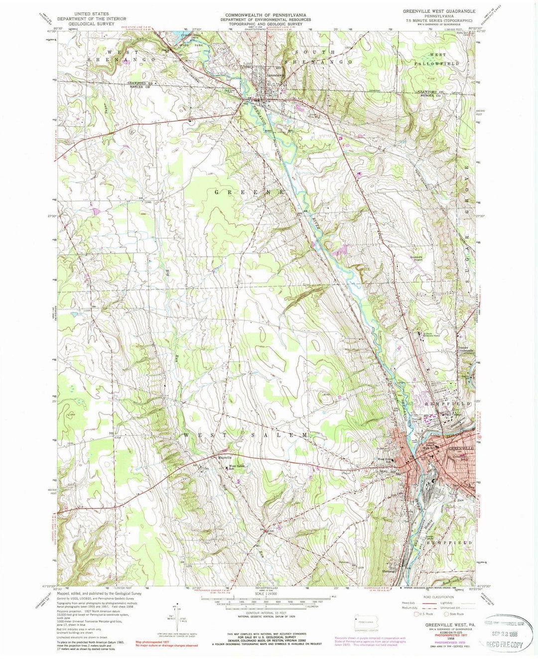 1958 Greenville West, PA - Pennsylvania - USGS Topographic Map