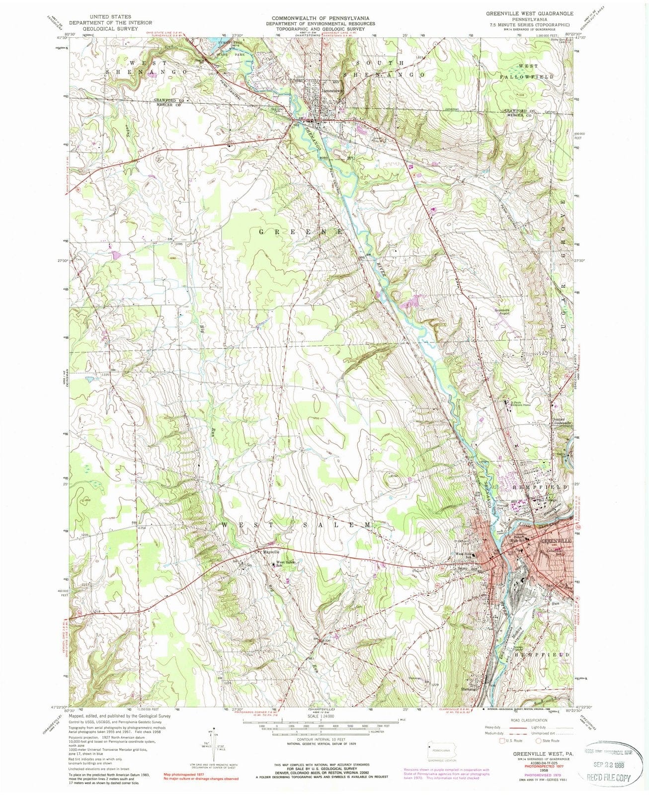 1958 Greenville West, PA - Pennsylvania - USGS Topographic Map