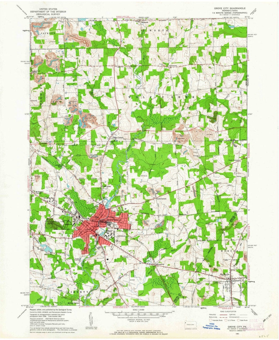 1961 Grove City, PA - Pennsylvania - USGS Topographic Map
