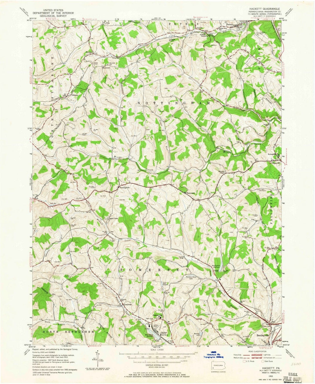 1953 Hackett, PA - Pennsylvania - USGS Topographic Map