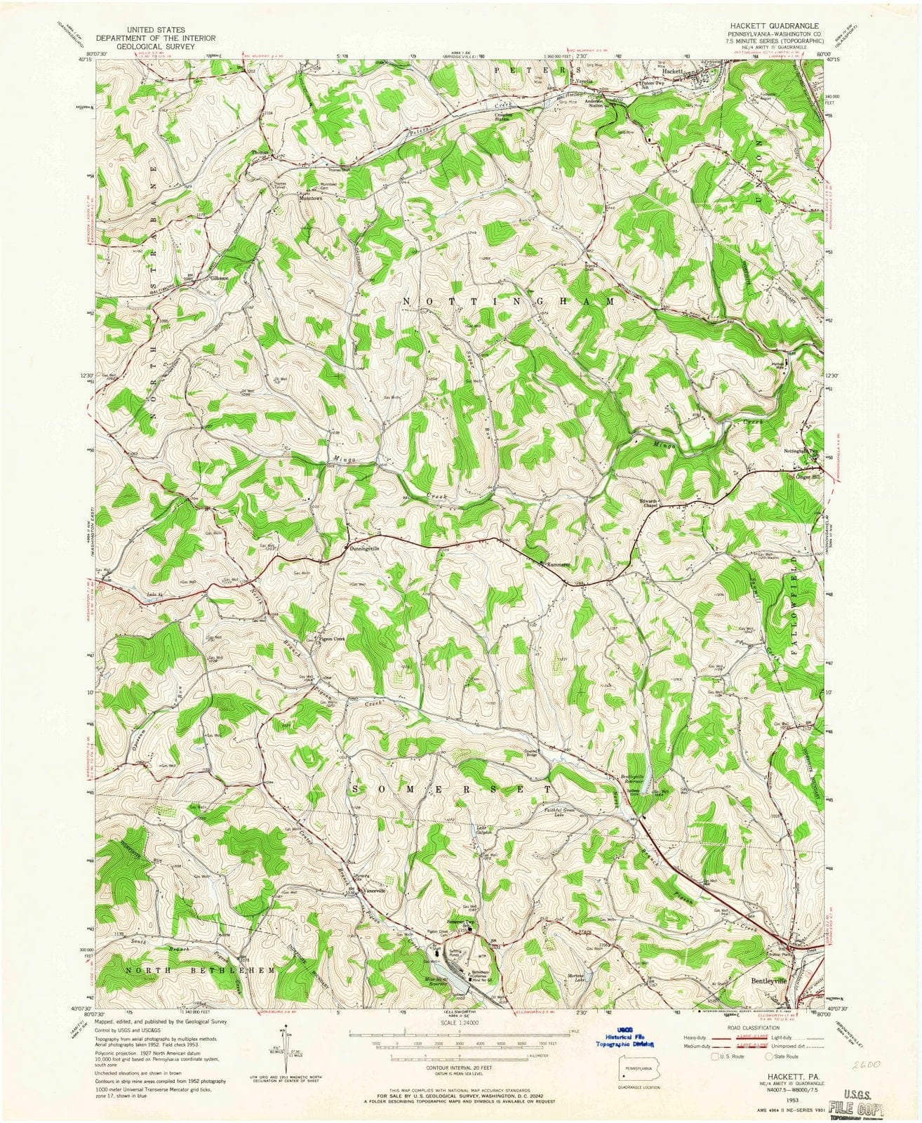 1953 Hackett, PA - Pennsylvania - USGS Topographic Map