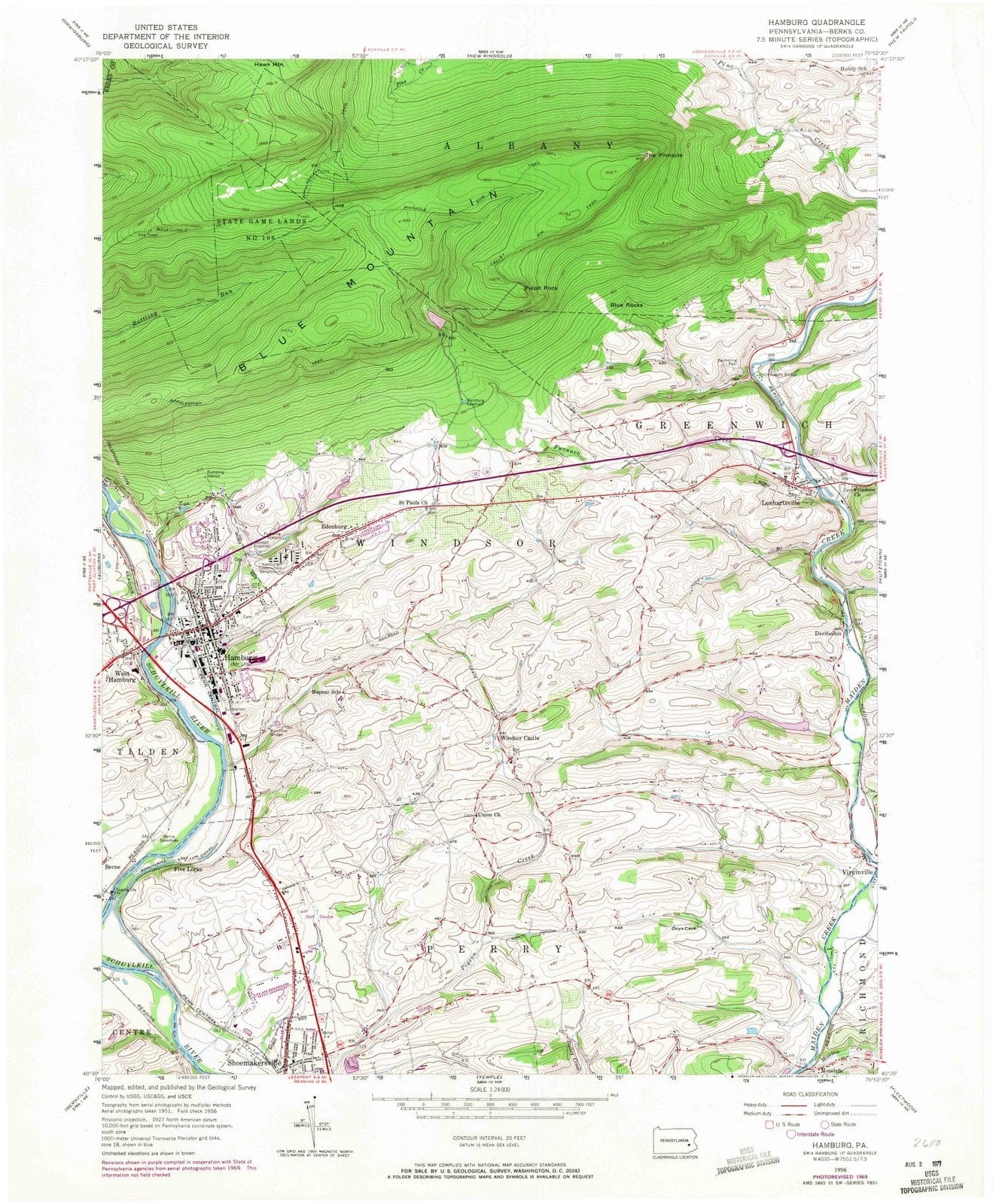 1956 Hamburg, PA - Pennsylvania - USGS Topographic Map