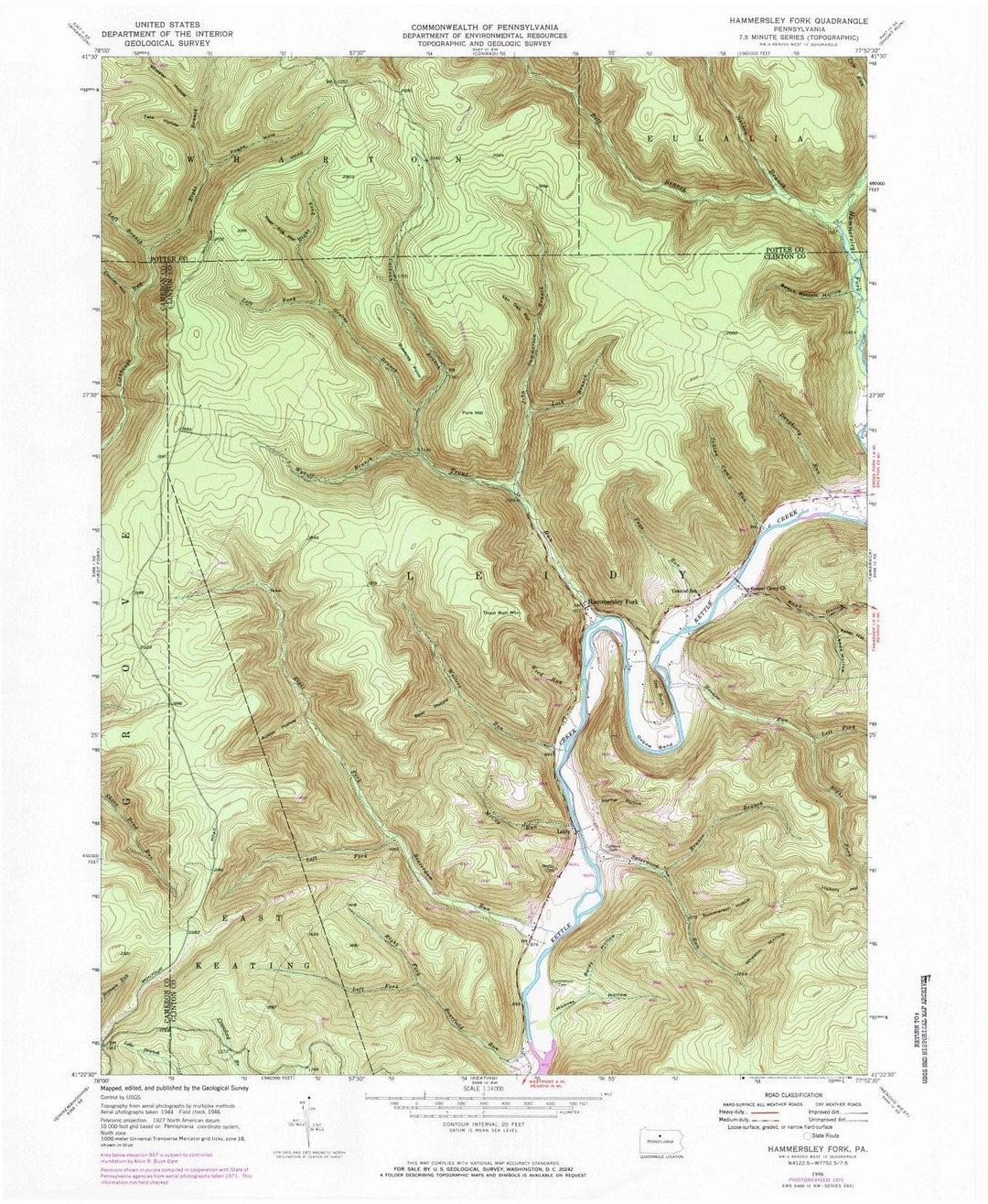 1946 Hammersley Fork, PA - Pennsylvania - USGS Topographic Map