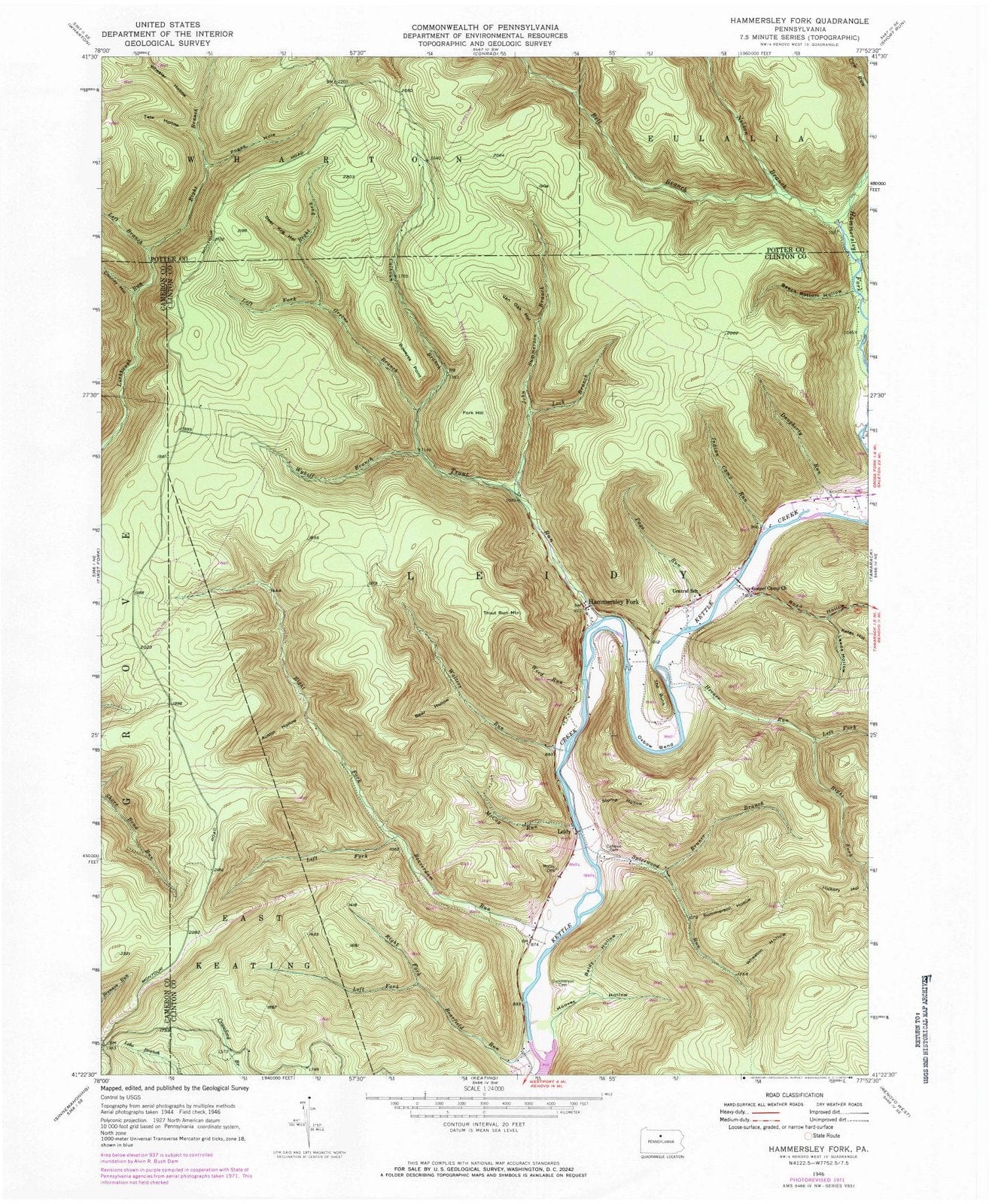 1946 Hammersley Fork, PA - Pennsylvania - USGS Topographic Map