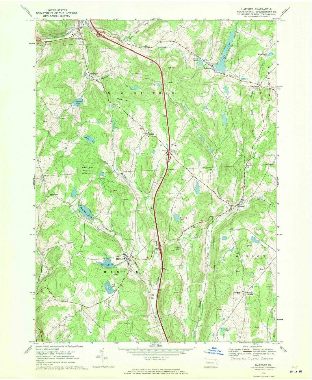 1968 Harford, PA - Pennsylvania - USGS Topographic Map