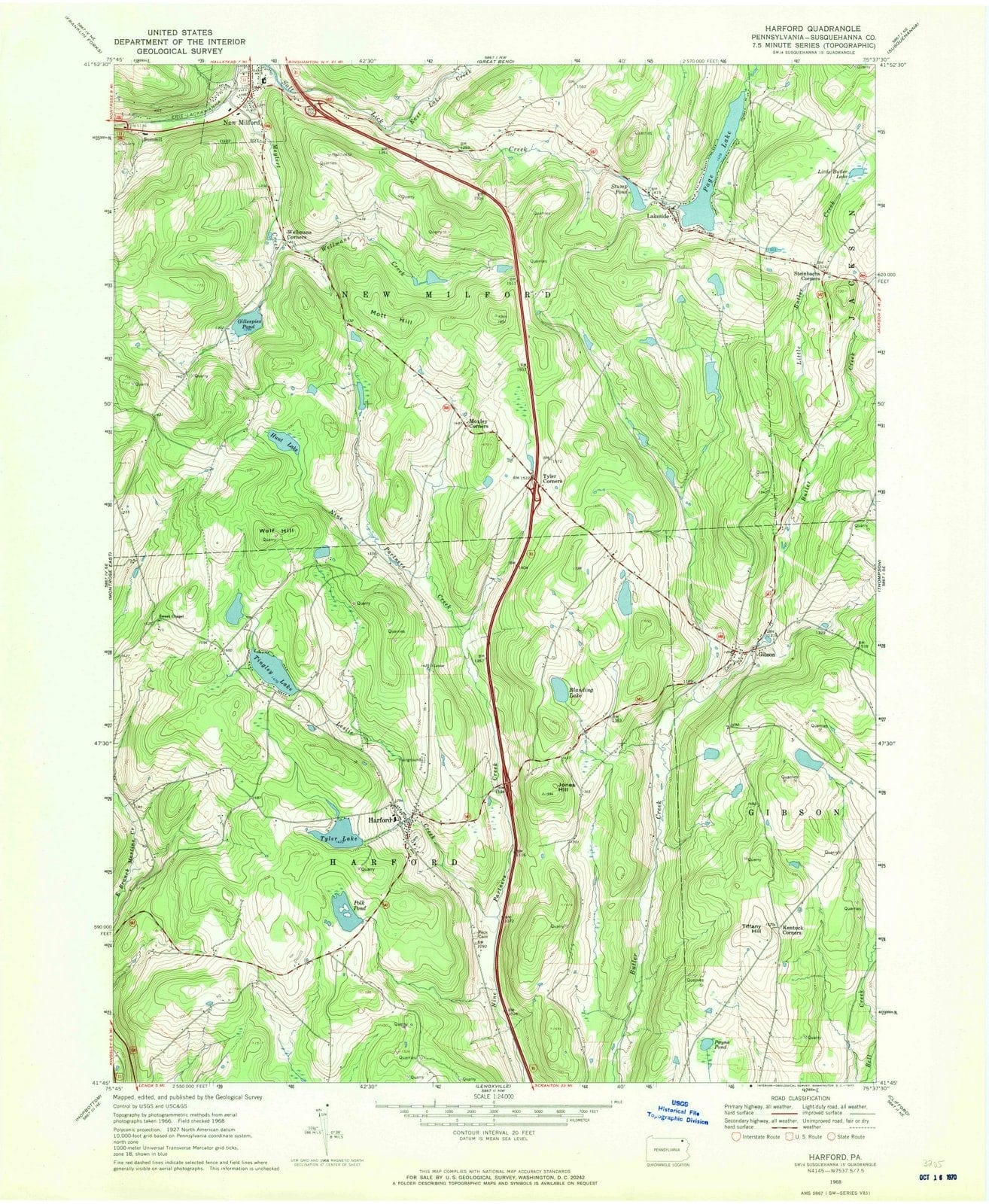 1968 Harford, PA - Pennsylvania - USGS Topographic Map