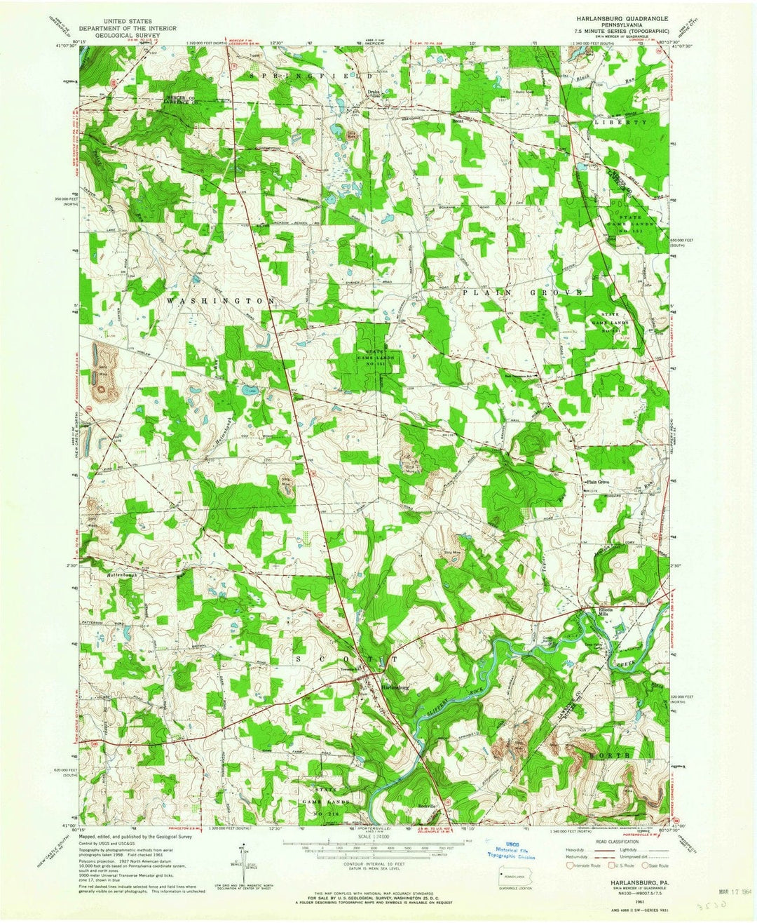 1961 Harlansburg, PA - Pennsylvania - USGS Topographic Map