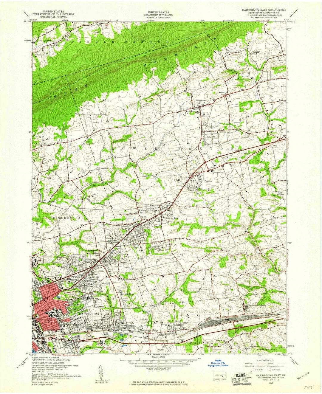 1947 Harrisburg East, PA - Pennsylvania - USGS Topographic Map