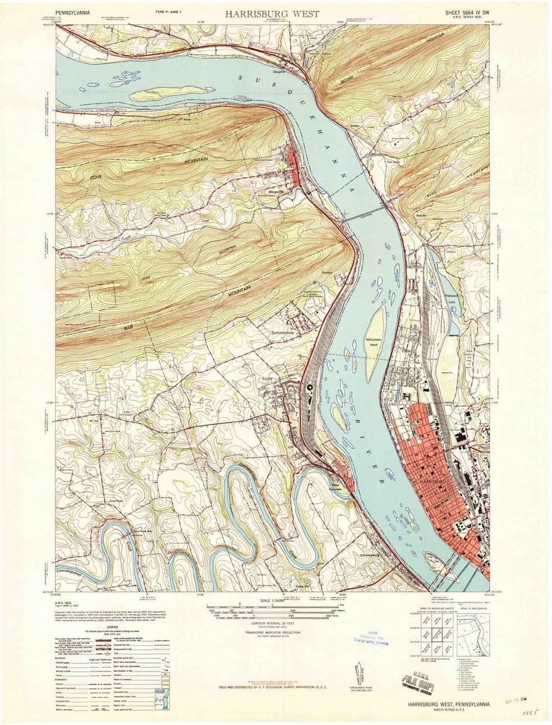 1947 Harrisburg West, PA - Pennsylvania - USGS Topographic Map