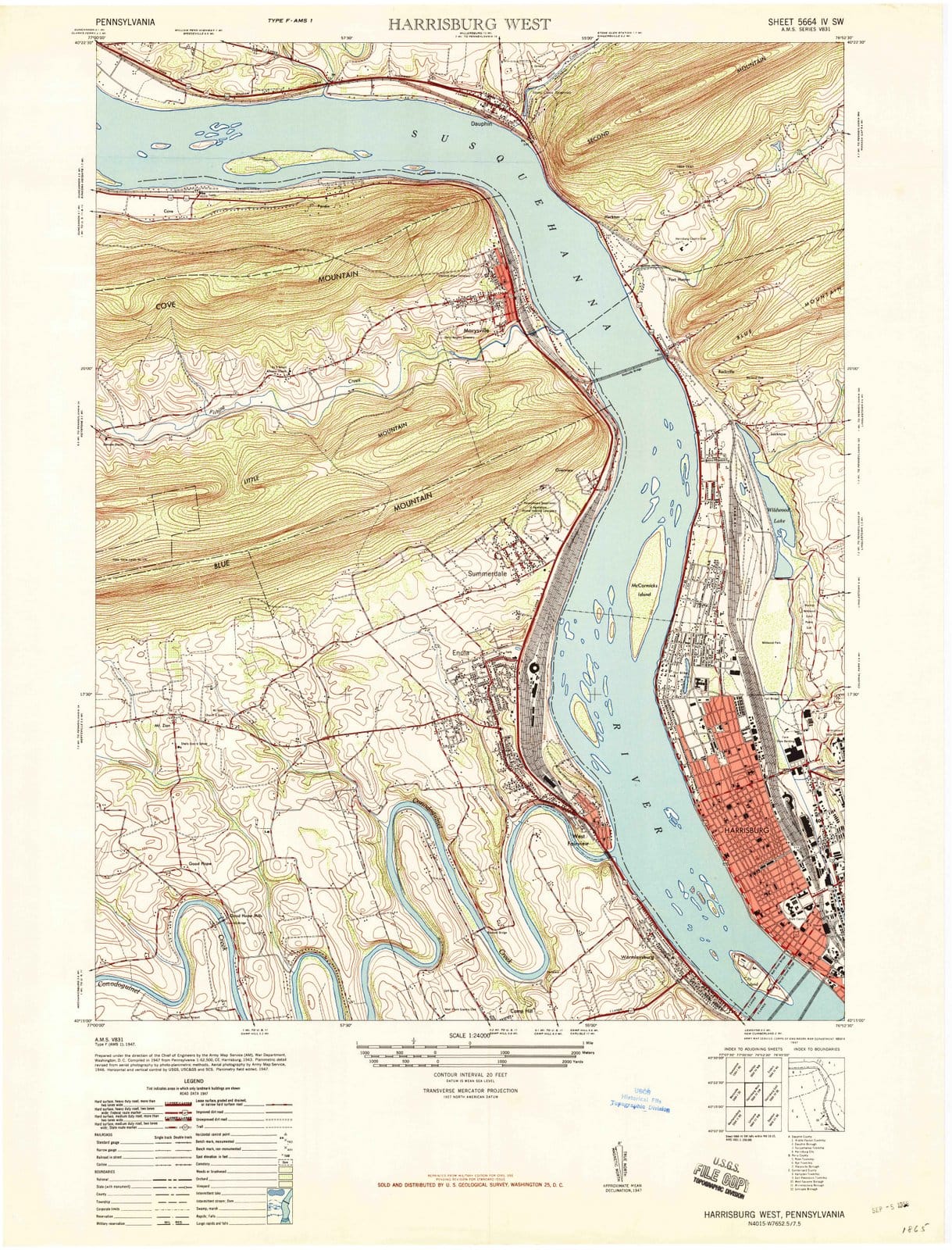 1947 Harrisburg West, PA - Pennsylvania - USGS Topographic Map