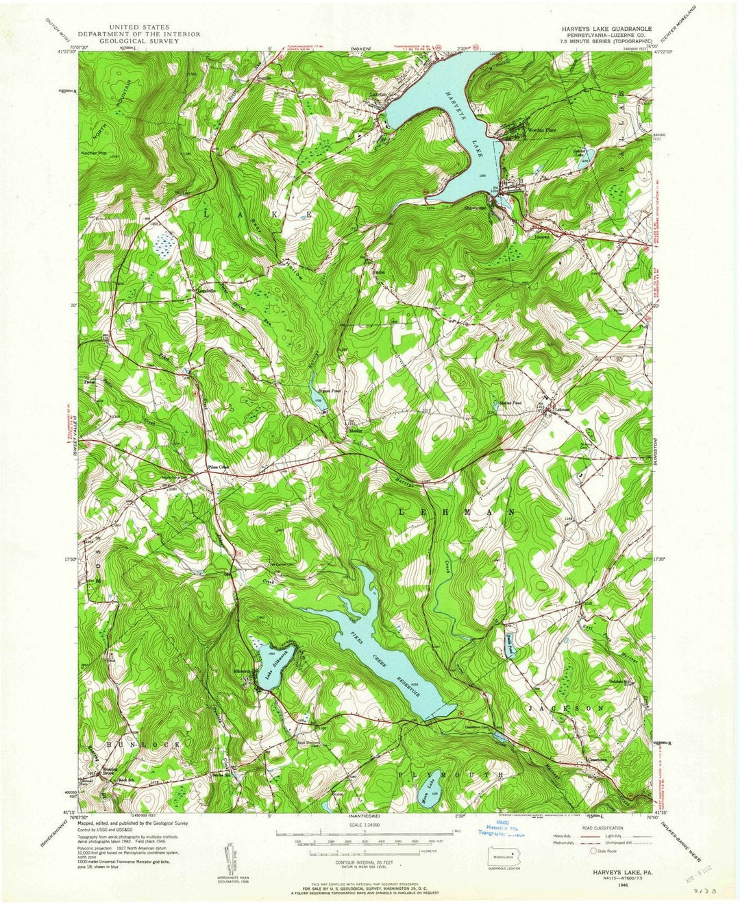 1946 Harveys Lake, PA - Pennsylvania - USGS Topographic Map