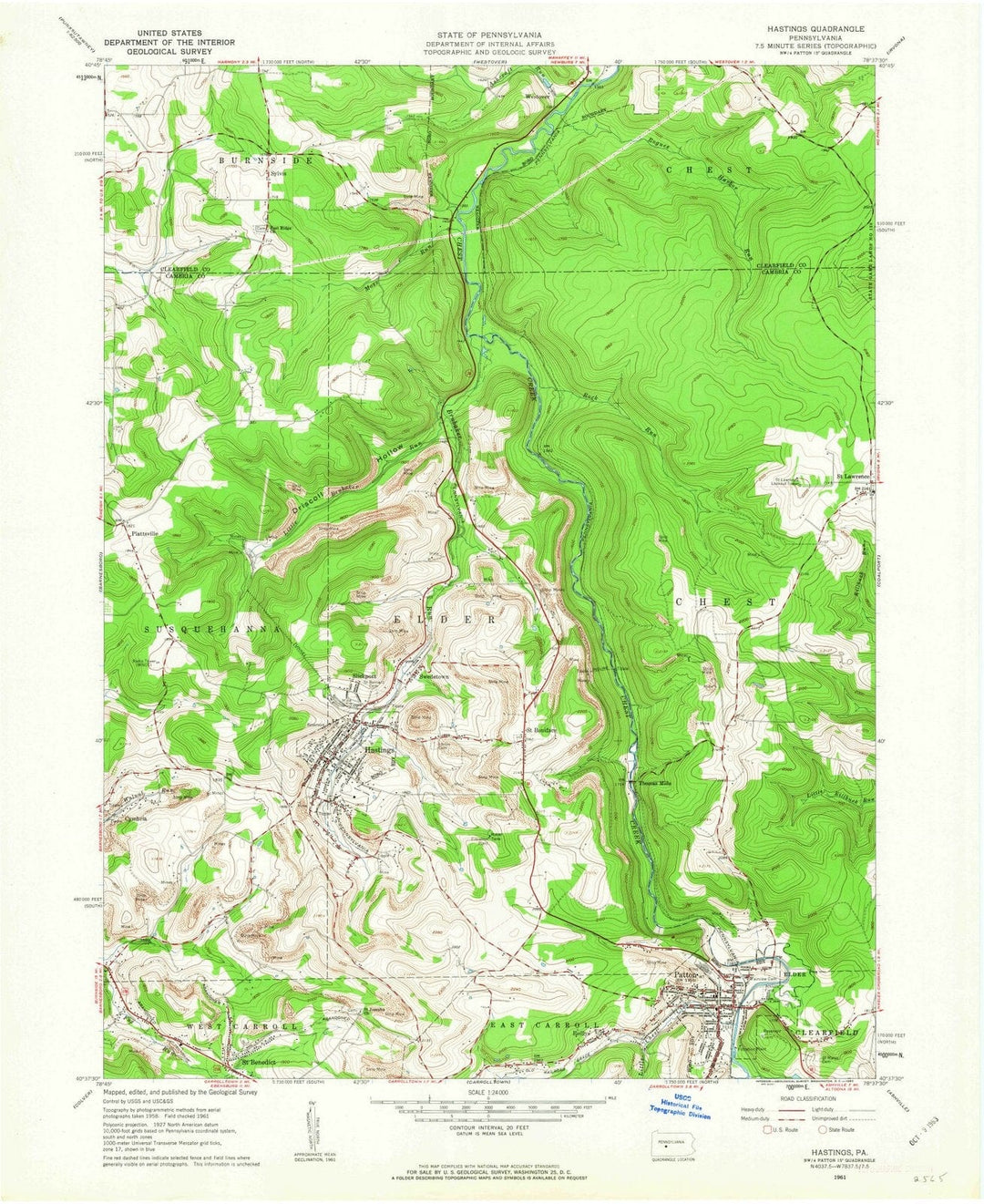 1961 Hastings, PA - Pennsylvania - USGS Topographic Map