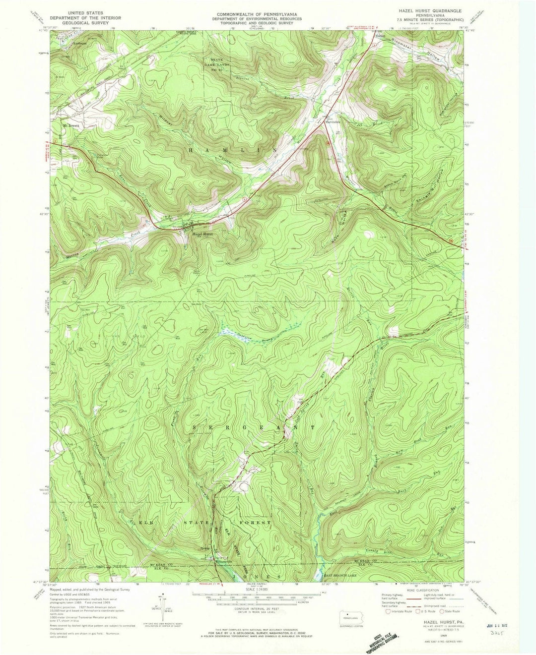 1969 Hazel Hurst, PA - Pennsylvania - USGS Topographic Map