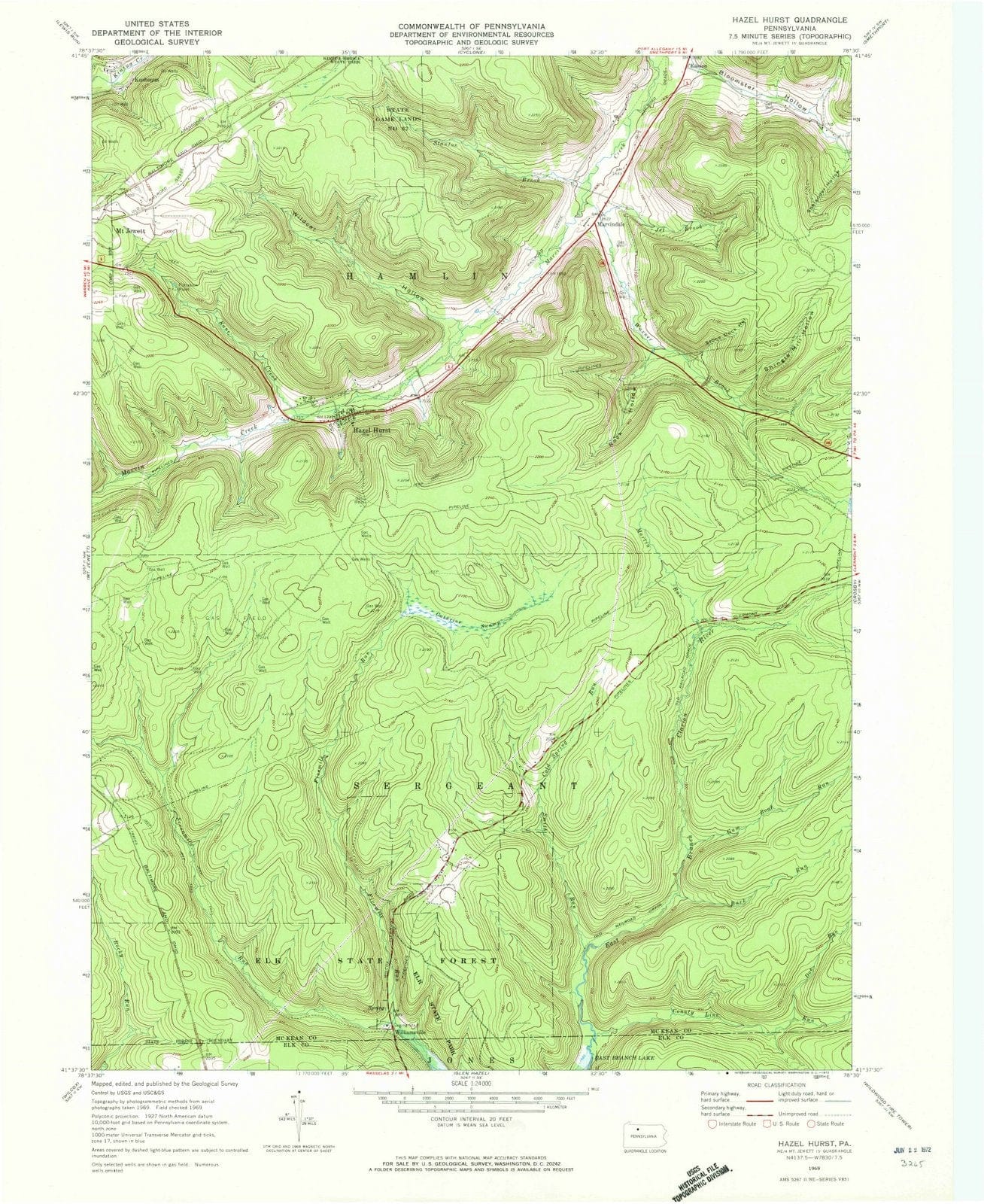 1969 Hazel Hurst, PA - Pennsylvania - USGS Topographic Map