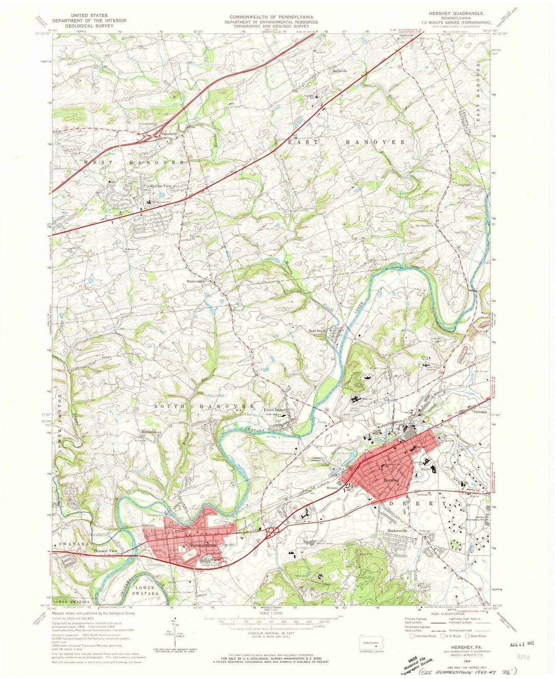 1969 Hershey, PA - Pennsylvania - USGS Topographic Map