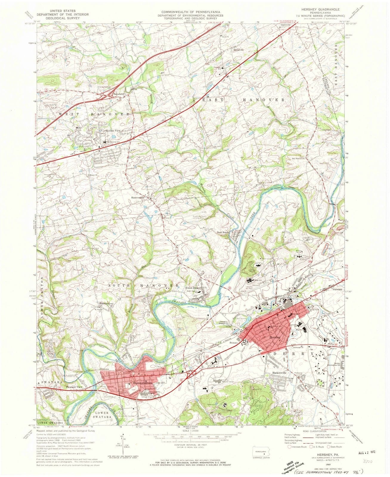 1969 Hershey, PA - Pennsylvania - USGS Topographic Map