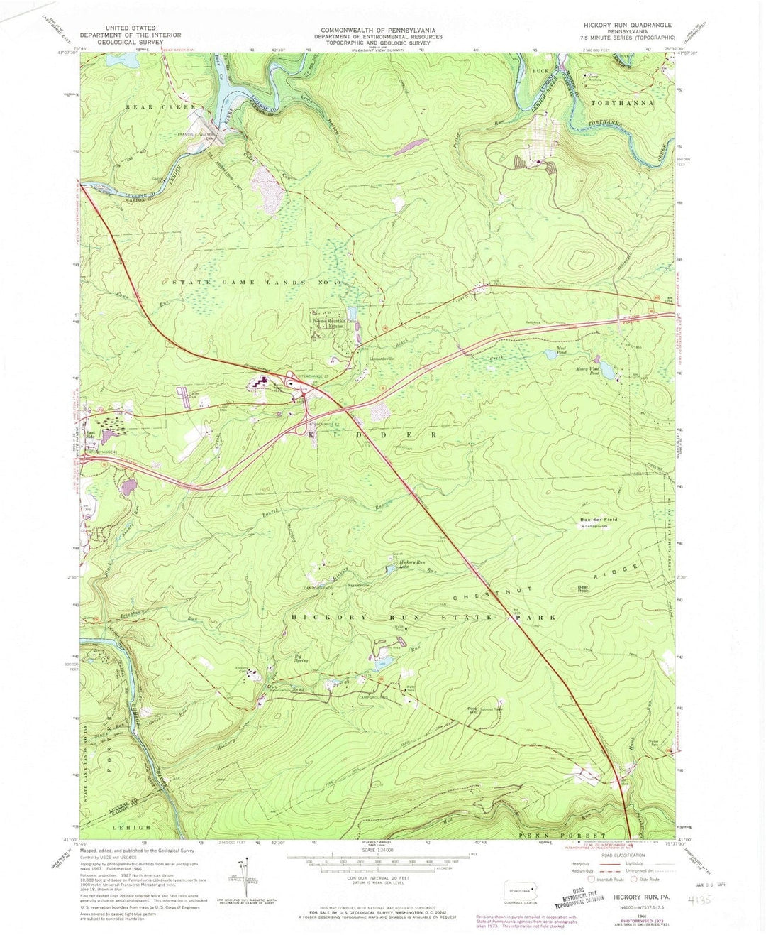 1966 Hickory Run, PA - Pennsylvania - USGS Topographic Map