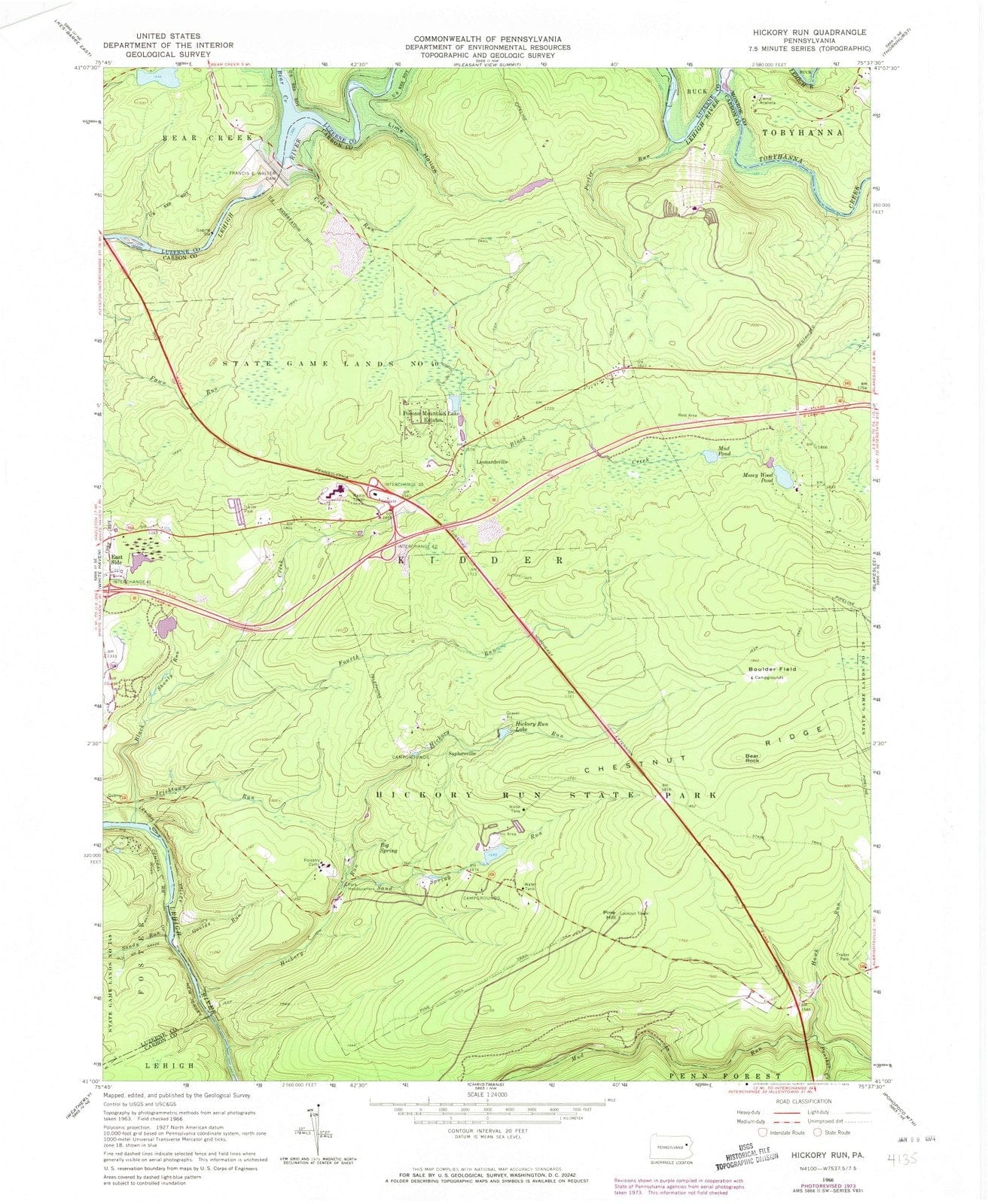 1966 Hickory Run, PA - Pennsylvania - USGS Topographic Map