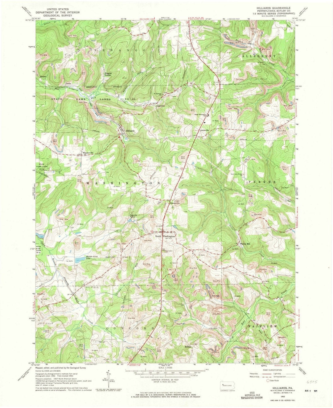 1963 Hilliards, PA - Pennsylvania - USGS Topographic Map