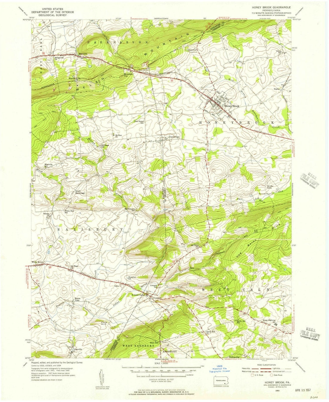 1955 Honey Brook, PA - Pennsylvania - USGS Topographic Map