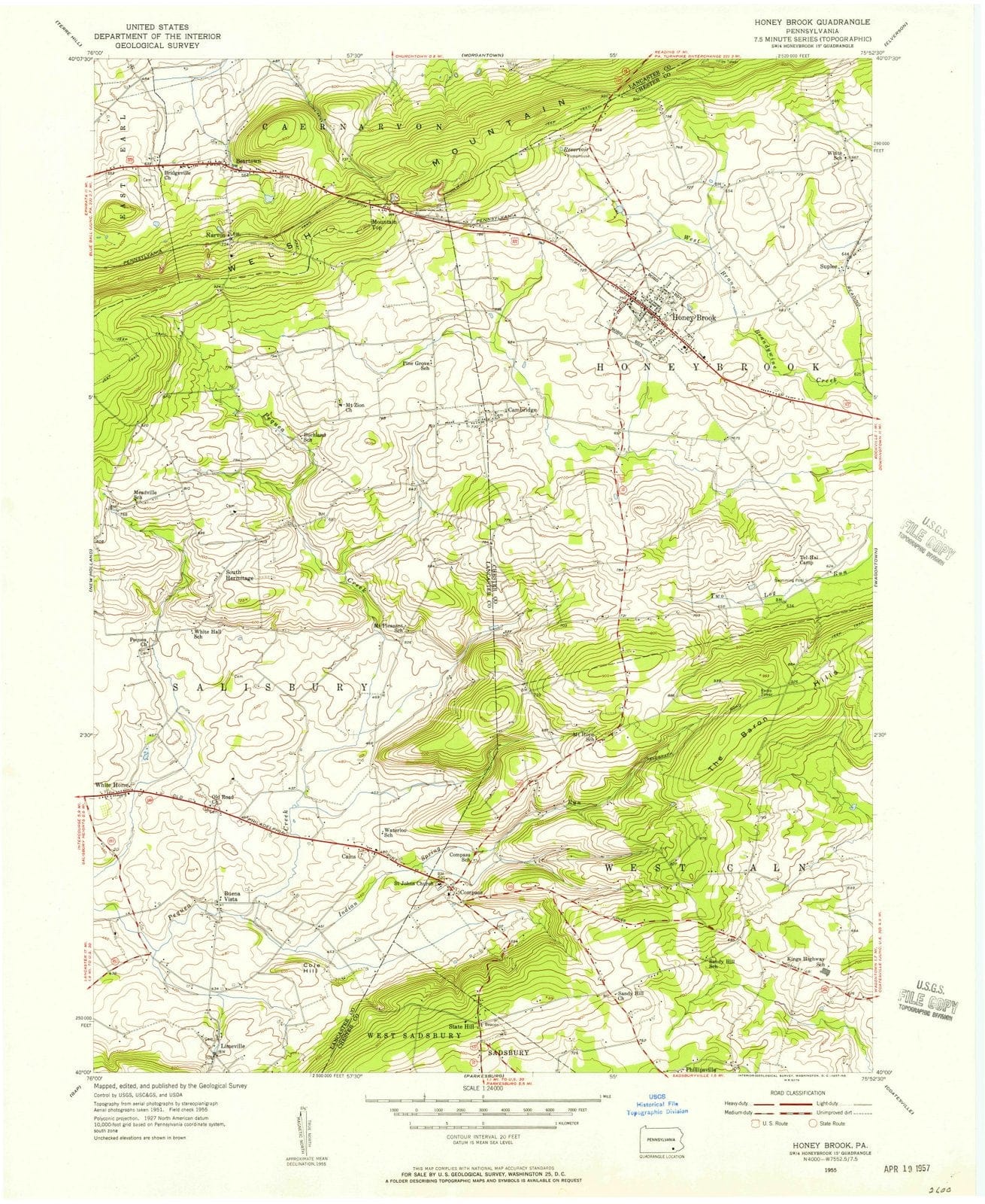 1955 Honey Brook, PA - Pennsylvania - USGS Topographic Map