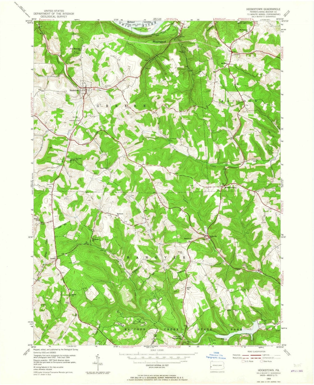 1954 Hookstown, PA - Pennsylvania - USGS Topographic Map