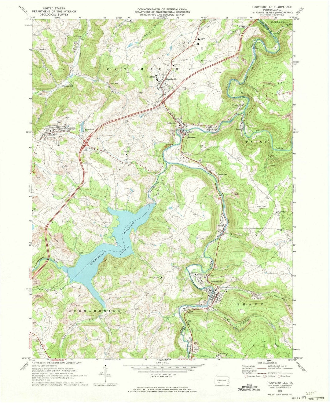 1971 Hooversville, PA - Pennsylvania - USGS Topographic Map