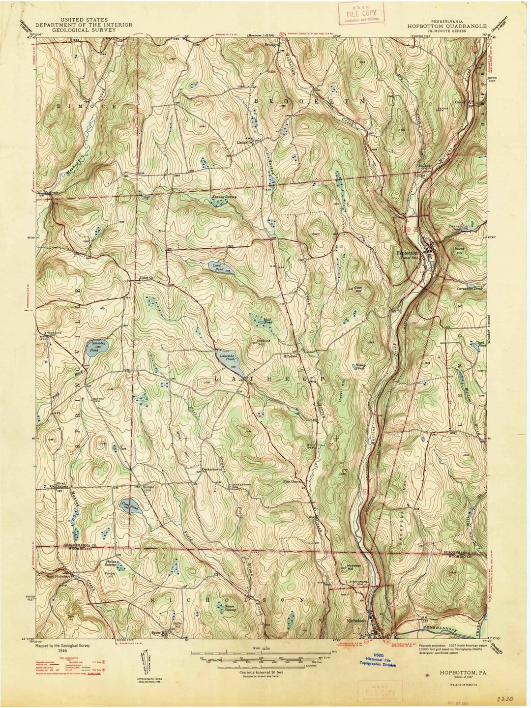 1947 Hopbottom, PA - Pennsylvania - USGS Topographic Map