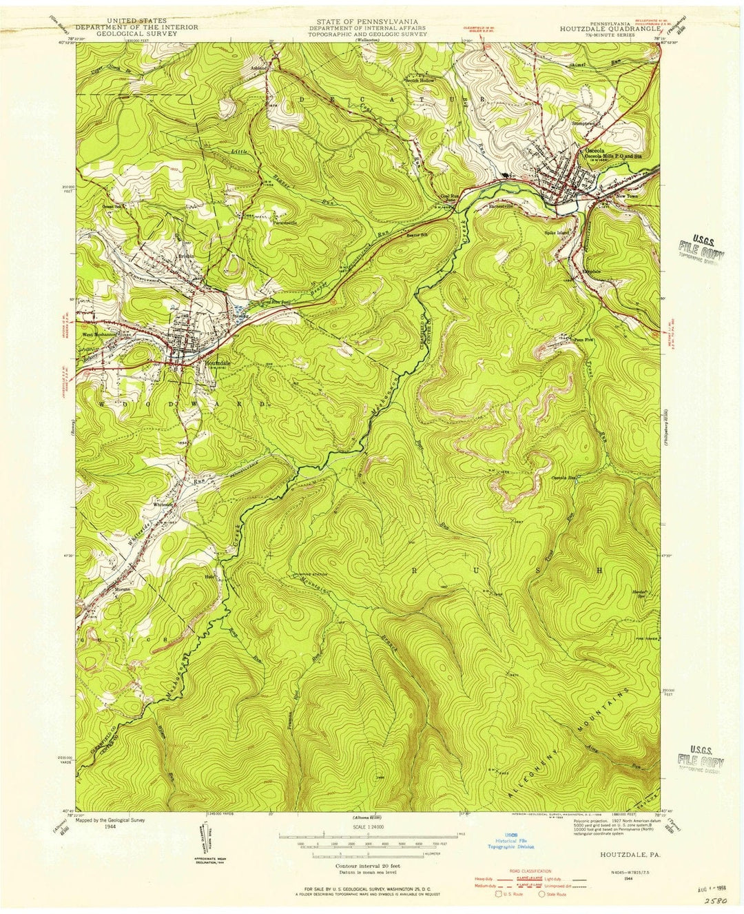 1944 Houtzdale, PA - Pennsylvania - USGS Topographic Map