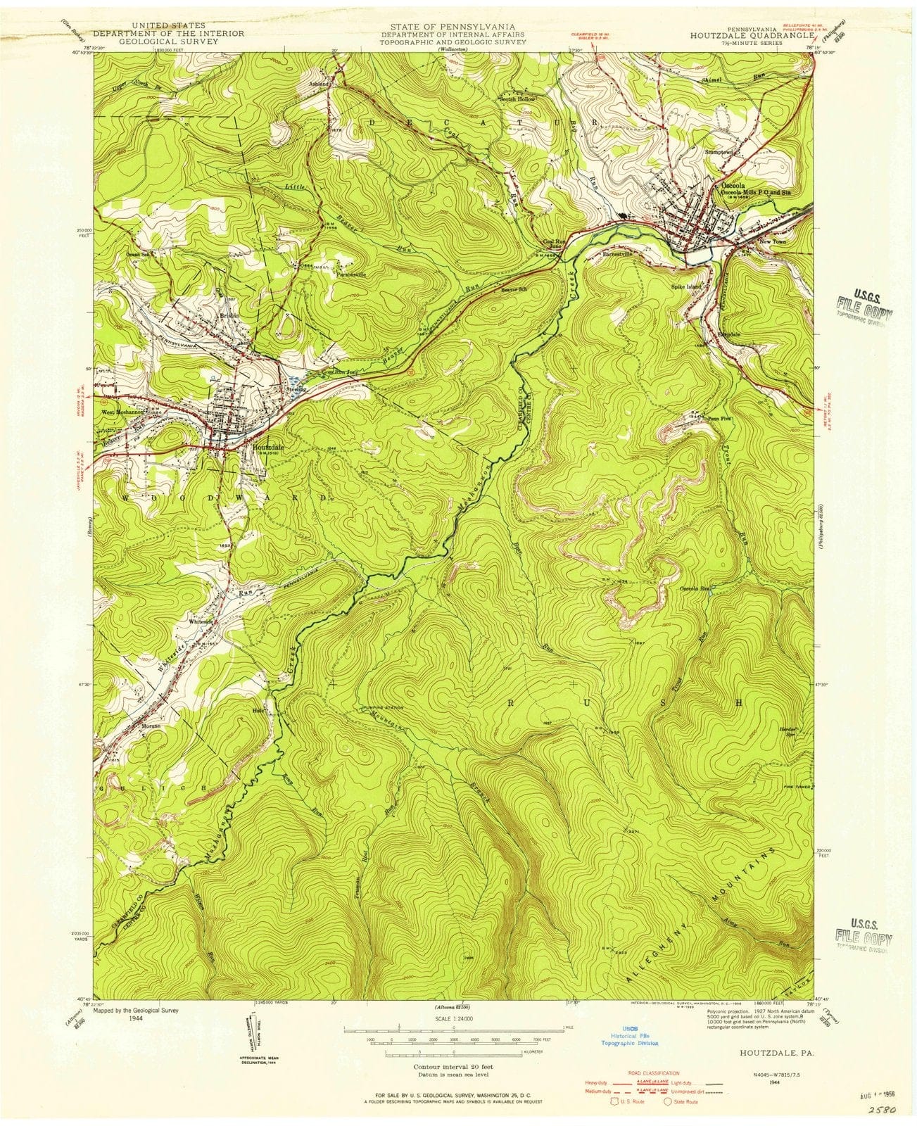 1944 Houtzdale, PA - Pennsylvania - USGS Topographic Map