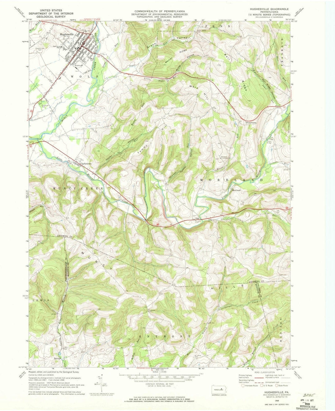 1968 Hughesville, PA - Pennsylvania - USGS Topographic Map