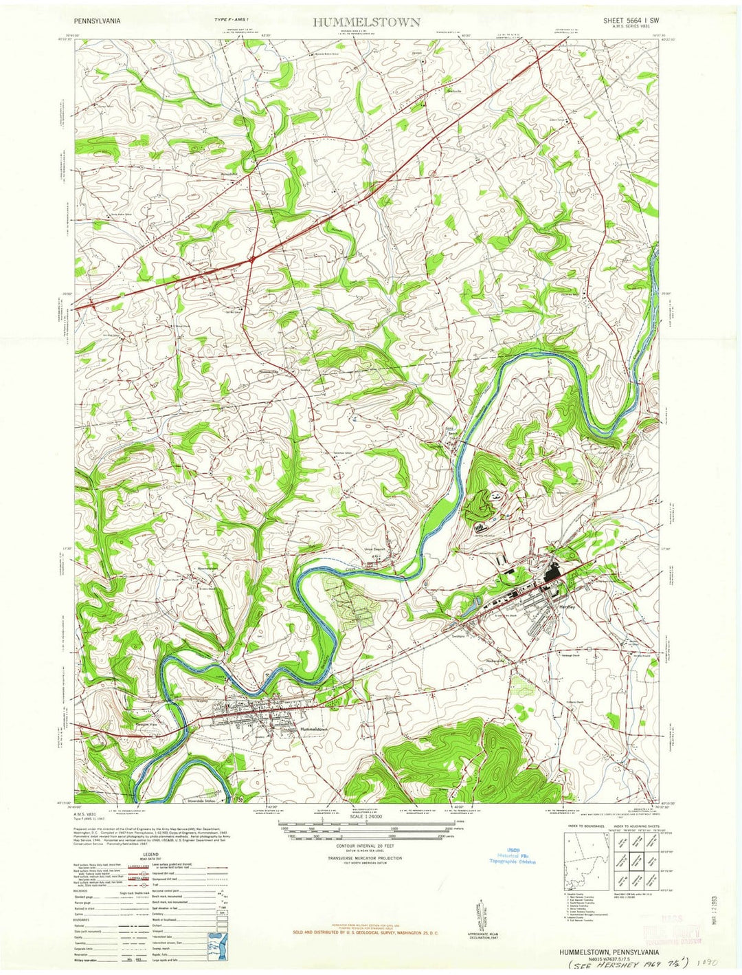 1947 Hummelstown, PA - Pennsylvania - USGS Topographic Map