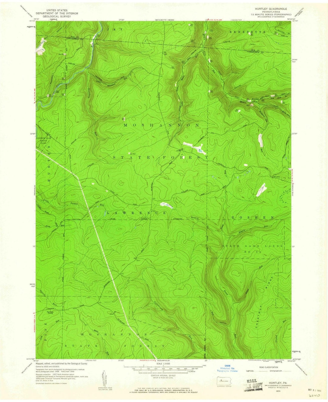 1959 Huntley, PA - Pennsylvania - USGS Topographic Map