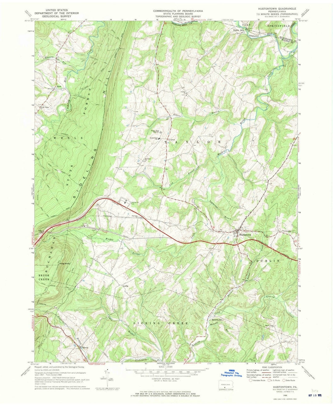 1968 Hustontown, PA - Pennsylvania - USGS Topographic Map