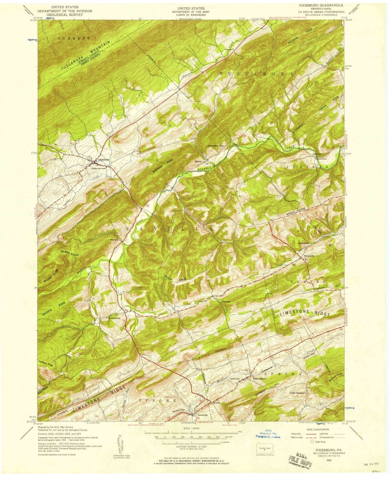 1952 Ickesburg, PA - Pennsylvania - USGS Topographic Map