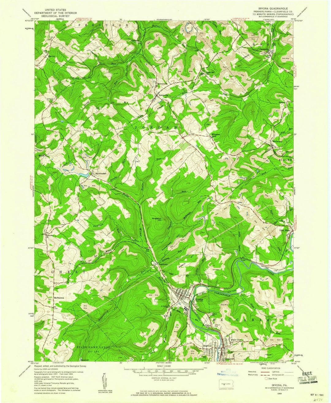 1959 Irvona, PA - Pennsylvania - USGS Topographic Map