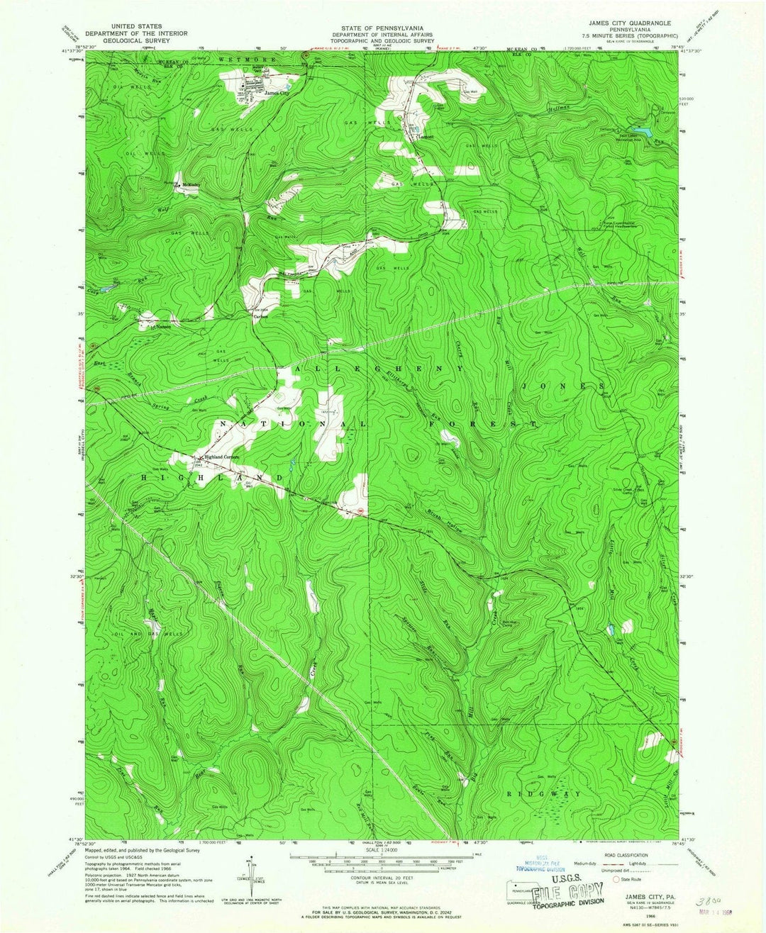 1966 James City, PA - Pennsylvania - USGS Topographic Map