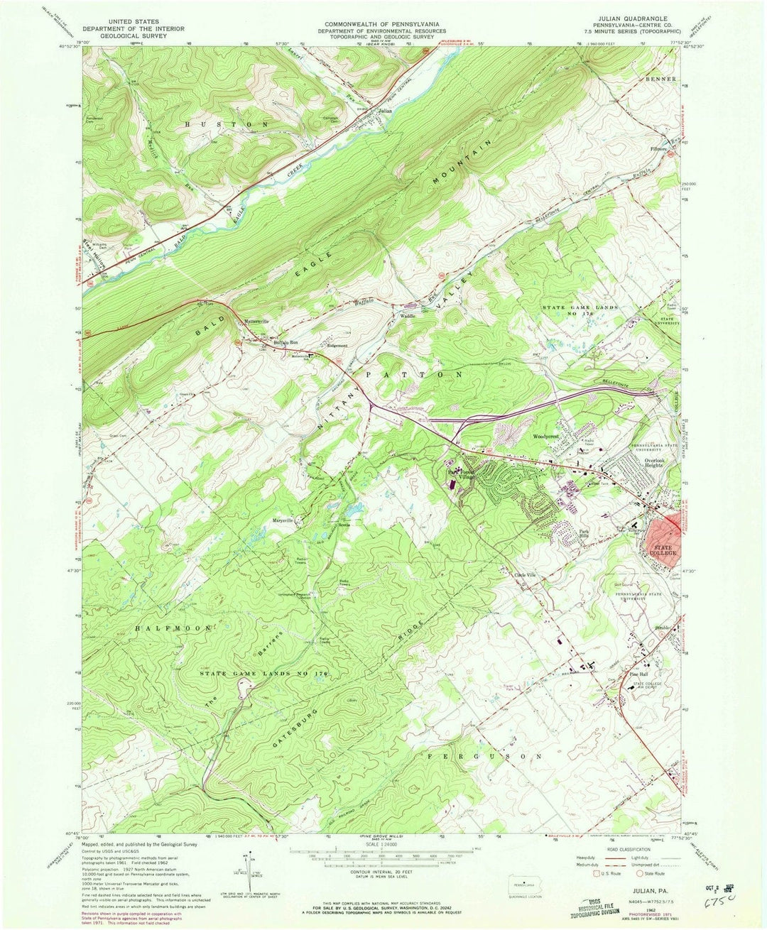 1962 Julian, PA - Pennsylvania - USGS Topographic Map