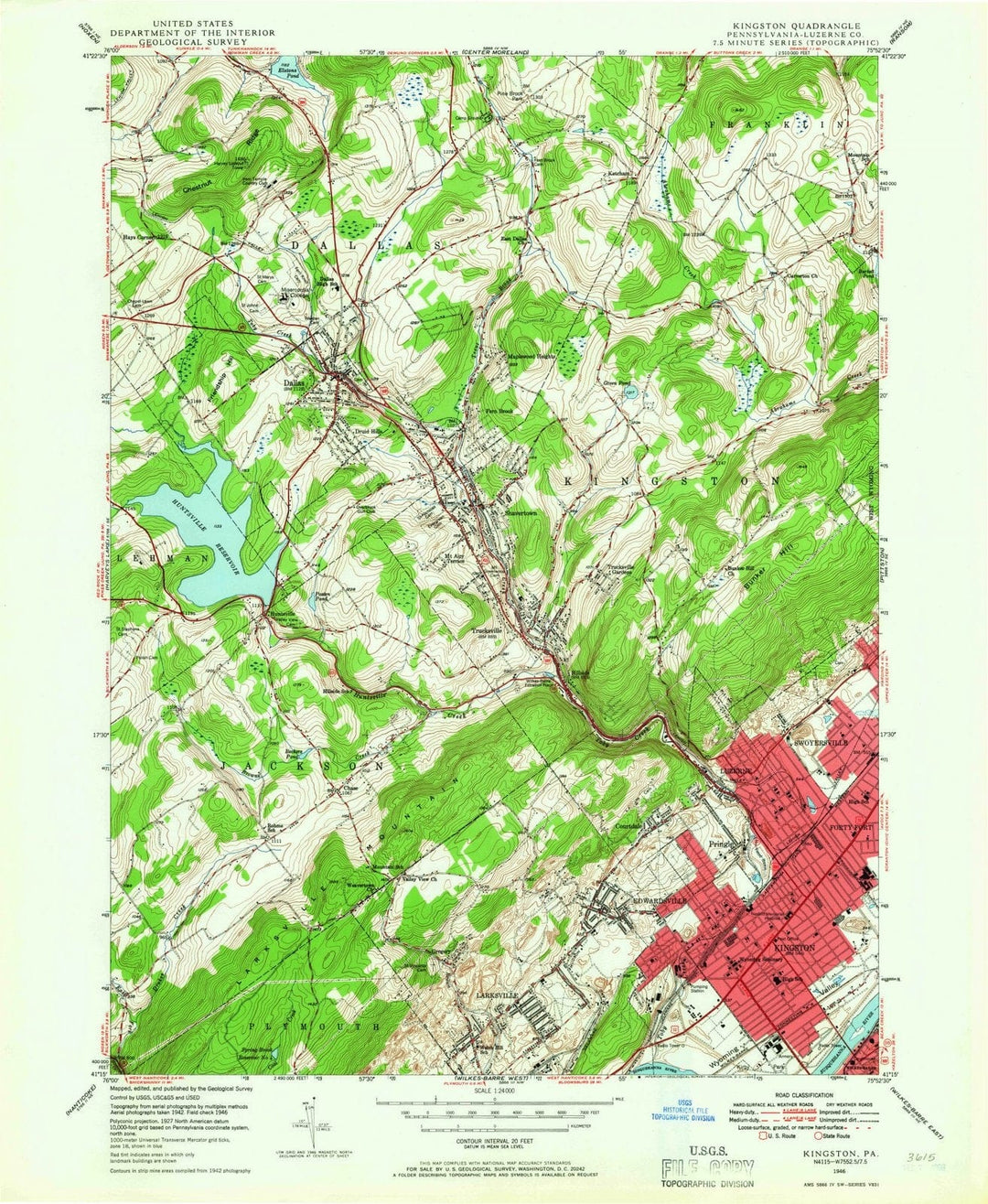1946 Kingston, PA - Pennsylvania - USGS Topographic Map