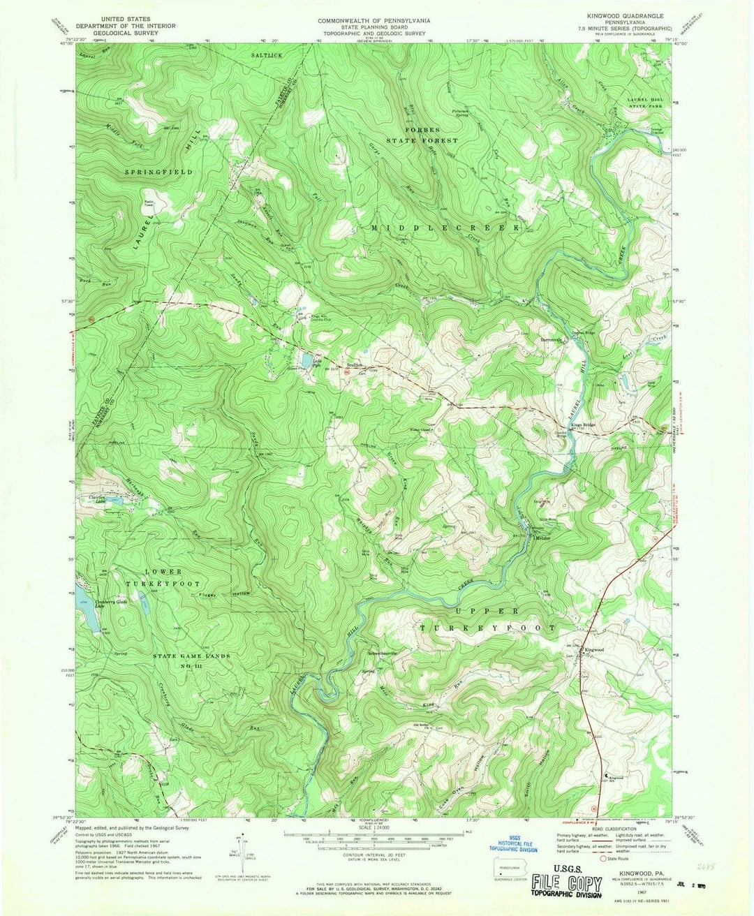 1967 Kingwood, PA - Pennsylvania - USGS Topographic Map