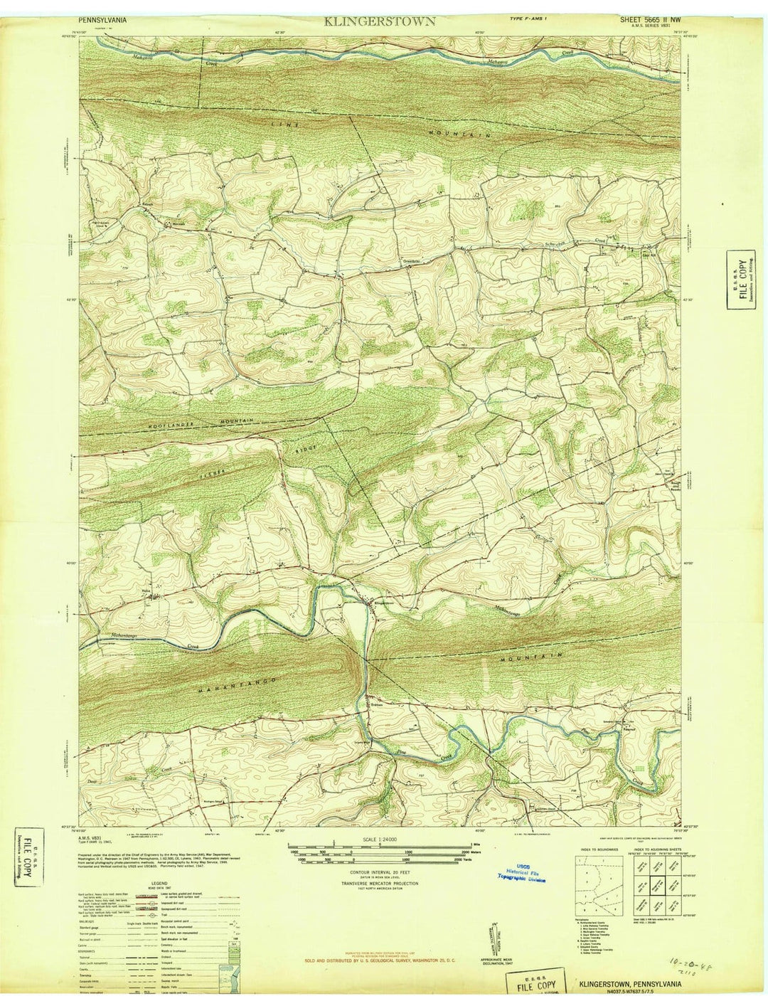 1947 Klingerstown, PA - Pennsylvania - USGS Topographic Map